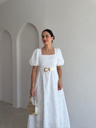 HENNEY Midi Elbise 3756 - Beyaz - 2