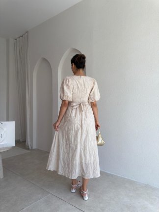 HENNEY Midi Elbise 3756 - Krem Rengi - 3