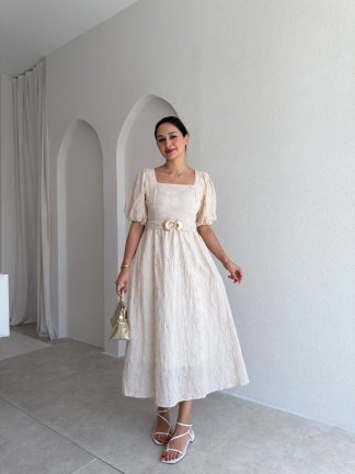 HENNEY Midi Elbise 3756 - Krem Rengi - 1