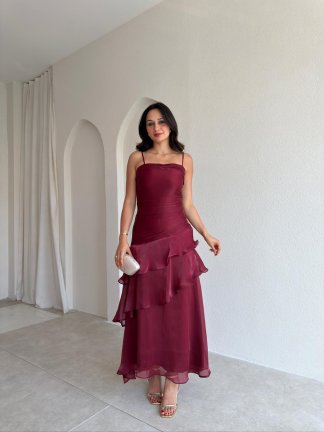 HEREND Midi Elbise 9534 - Bordo 