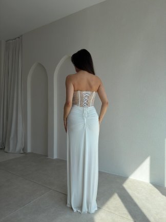 HEROS Korse Detaylı Maxi Elbise 5453 - Beyaz - 3