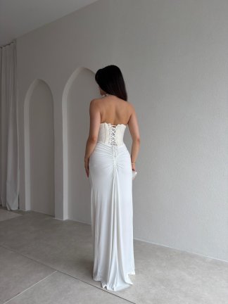 HEROS Korse Detaylı Maxi Elbise 5453 - Ekru - 3