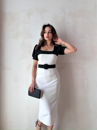 HESPERA Midi Elbise 8864 - Beyaz - 1