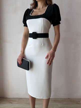 HESPERA Midi Elbise 8864 - Beyaz - 3