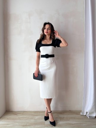 HESPERA Midi Elbise 8864 - Beyaz - 2