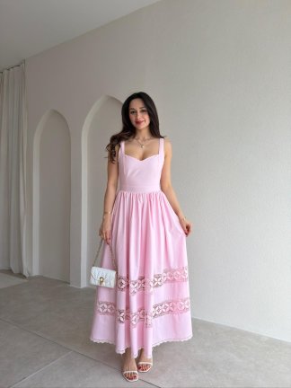 HESTİA Midi Elbise 6871 - Pudra 