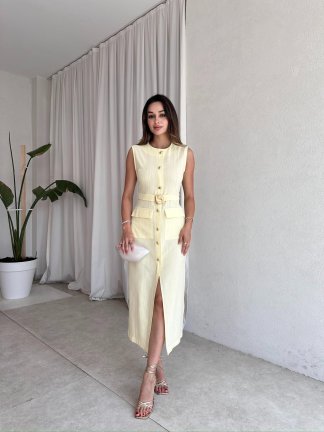 HEWSON Midi Elbise 9238 - Sarı - 2