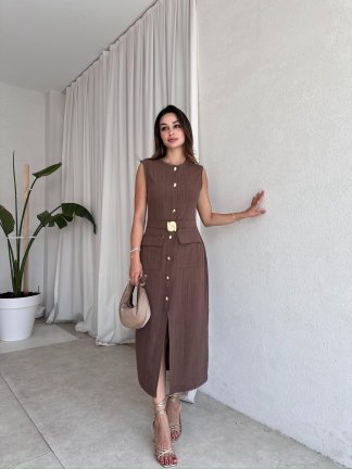 HEWSON Midi Elbise 9238 - Acı Kahve - 3