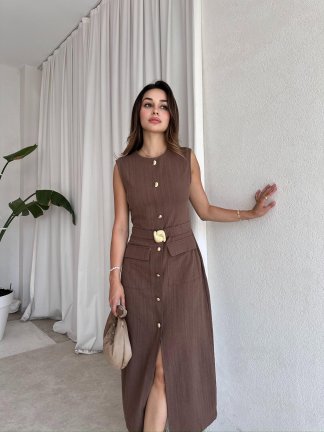 HEWSON Midi Elbise 9238 - Acı Kahve 