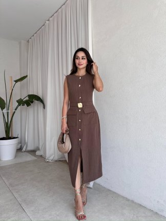 HEWSON Midi Elbise 9238 - Acı Kahve - 2