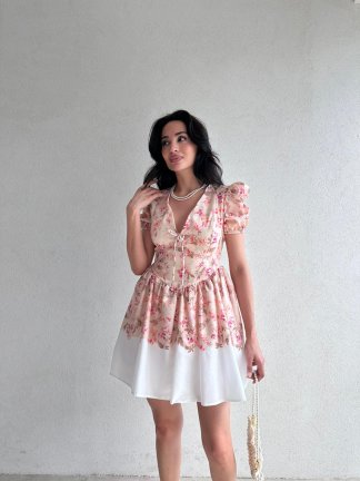 HİLARY Mini Elbise 5096 - Pudra 