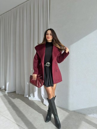 HİLTON Kaşe Ceket 8799 - Bordo - 3