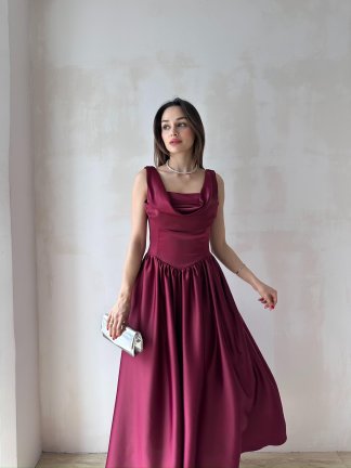 HİPATİA Maxi Elbise 5090 - Bordo 
