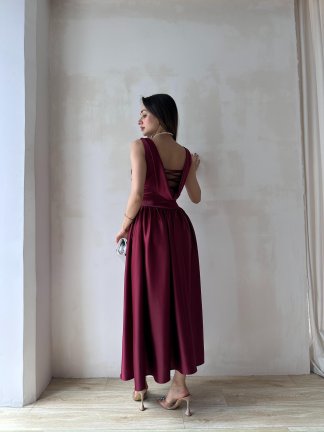 HİPATİA Maxi Elbise 5090 - Bordo - 3