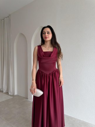 HİPATİA Maxi Elbise 5090 - Bordo - 2