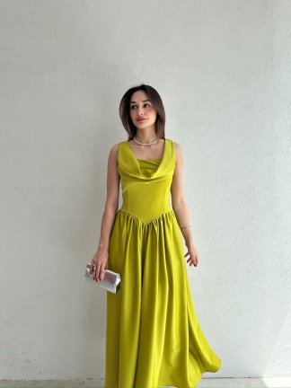 HİPATİA Maxi Elbise 5090 - Yağ Yeşili 