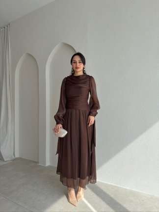 HOOD Maxi Elbise 9054 - Acı Kahve 