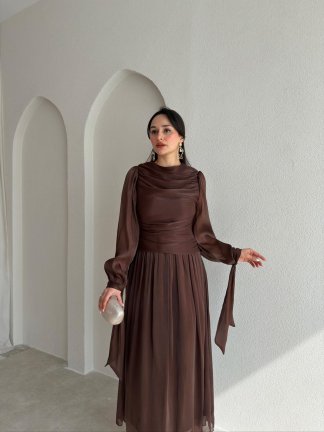 HOOD Maxi Elbise 9054 - Acı Kahve - 2