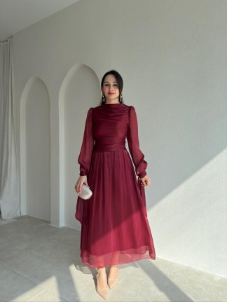 HOOD Maxi Elbise 9054 - Bordo - 1