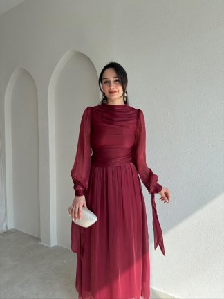 HOOD Maxi Elbise 9054 - Bordo - 2