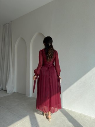 HOOD Maxi Elbise 9054 - Bordo - 3