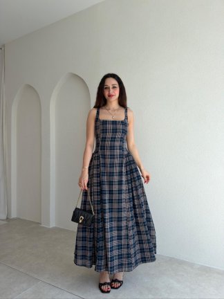 HUNTER Ekoseli Maxi Elbise 5469 - Lacivert 