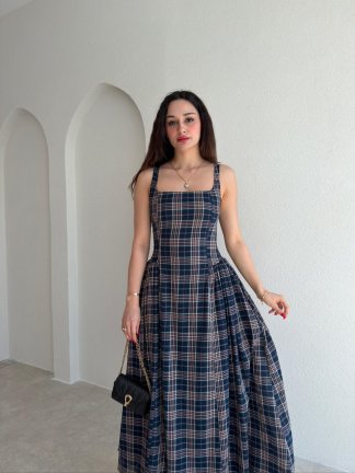 HUNTER Ekoseli Maxi Elbise 5469 - Lacivert - 2