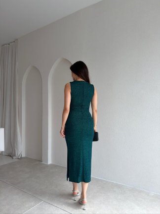 HUXLEY Simli Midi Elbise 5933 - Zümrüt Yeşili - 3
