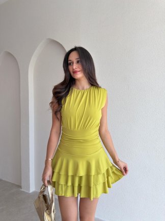 İBBİE Mini Elbise 3033 - Yağ Yeşili 