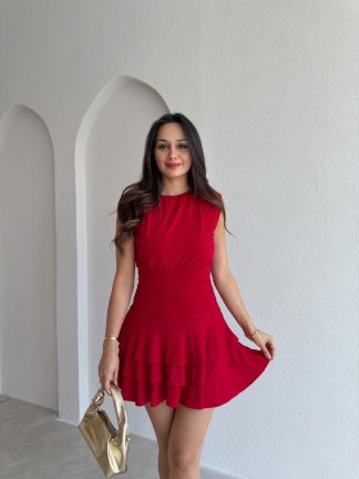 İBBİE Mini Elbise 3033 - Kırmızı 
