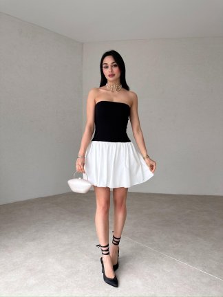 İki Renki Mini PARRİLLA Elbise 9402 - Siyah - 2