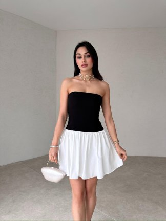 İki Renki Mini PARRİLLA Elbise 9402 - Siyah - 1