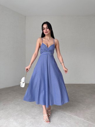 İnce Askılı Çizgili Olivia Elbise - 1