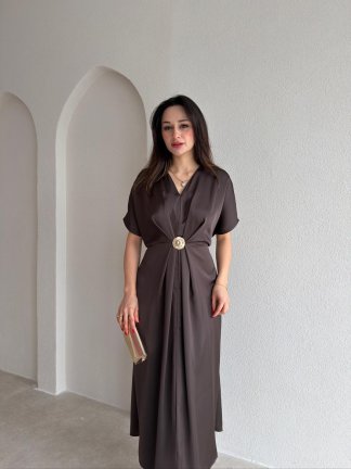 İNFERO Midi Elbise 8943 - Acı Kahve - 2