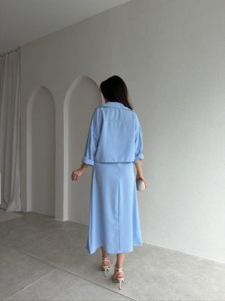 İNOX Midi Elbise & Gömlek Takım 5492 - Bebe Mavi - 3