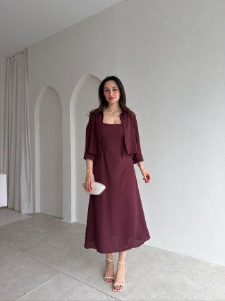 İNOX Midi Elbise & Gömlek Takım 5492 - Bordo 
