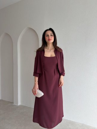 İNOX Midi Elbise & Gömlek Takım 5492 - Bordo - 2