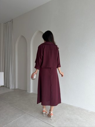 İNOX Midi Elbise & Gömlek Takım 5492 - Bordo - 3