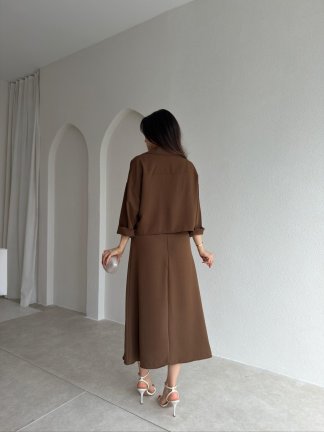 İNOX Midi Elbise & Gömlek Takım 5492 - Kahverengi - 3