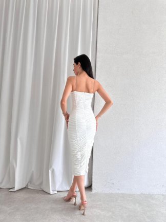  Drapeli SAMUEL Elbise 4345 - Beyaz - 5