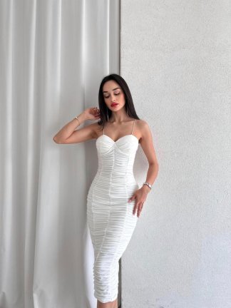  Drapeli SAMUEL Elbise 4345 - Beyaz - 1