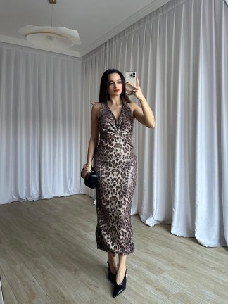 İRİNA Payetli Midi Elbise 8699 - Leopar - 3