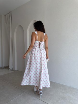 İRON Çiçek Desenli Midi Elbise 3751 - Beyaz - 3