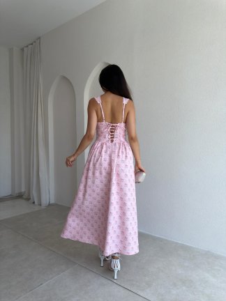 İRON Çiçek Desenli Midi Elbise 3751 - Pembe - 3