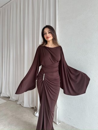 ISABEL Maxi Elbise 8755 - Acı Kahve 