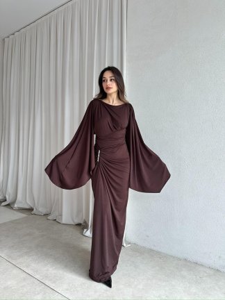 ISABEL Maxi Elbise 8755 - Acı Kahve - 3