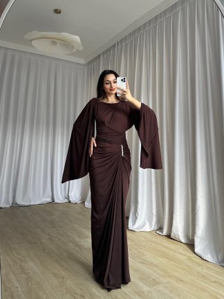 ISABEL Maxi Elbise 8755 - Acı Kahve - 4