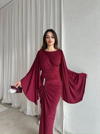 ISABEL Maxi Elbise 8755 - Bordo - 1