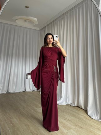 ISABEL Maxi Elbise 8755 - Bordo - 3