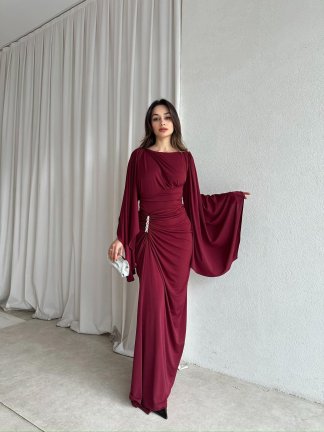 ISABEL Maxi Elbise 8755 - Bordo - 2